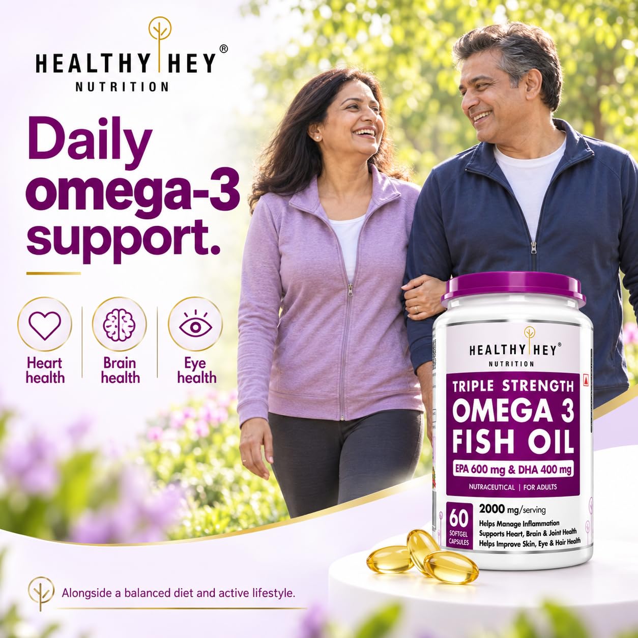 HealthyHey Nutrition Omega 3 Fish Oil, EPA 600mg + DHA 400mg, 60 Softgels — Amazon image 3