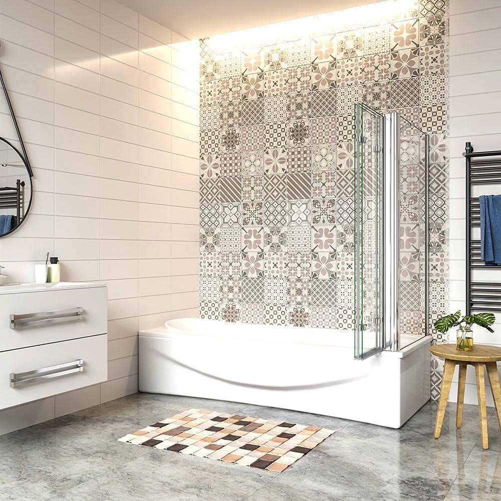 Sopravasca 130x140cm Angolare 3 Ante Pieghevoli Laterale 70cm 6mm Vetro