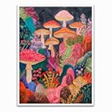Generic Abstract Color Mushroom Wonderland Print Cute paste floral decoration Stylish plant Pink mushroom poster Modern living room Children's room Nursery decoration 11x14 poster Unframed