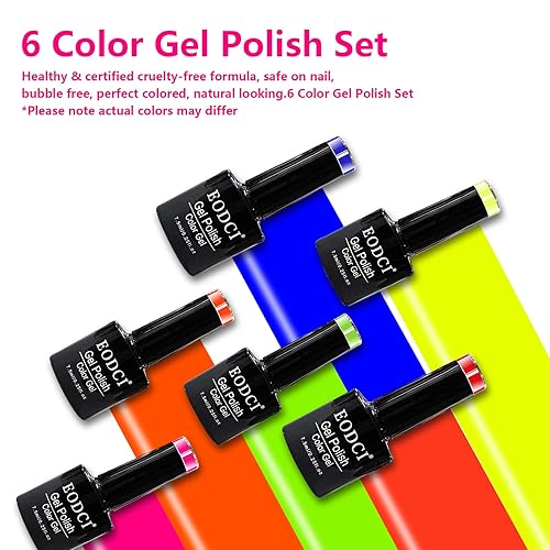 Miniatura 2 de eodci Juego de esmaltes de uñas de gel neón, 6 colores brillantes de verano, rosa intenso, verde, azul marino, rojo, naranja, amarillo, kit de gel