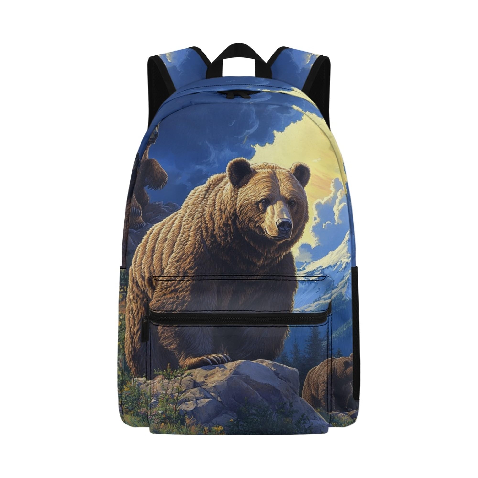 Giftbloom Brown Bear Boys Backpack for Kids Teens School Bag Lightweight Boys Bookbag with Soft Padded Smooth Zipper Backpack for Daily Trip