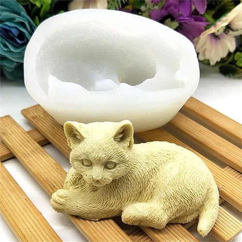 Miniatura 1 de Moldes de silicona para gatos mentirosos, lindos moldes de jabón de silicona, moldes de jabón en forma de animales 3D, moldes de jabón hechos a