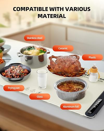 Miniatura 4 de Tapete de calentamiento de alimentos para bufés y fiestas, bandeja de calefacción eléctrica de silicona con 2 ajustes de temperatura ajustables,