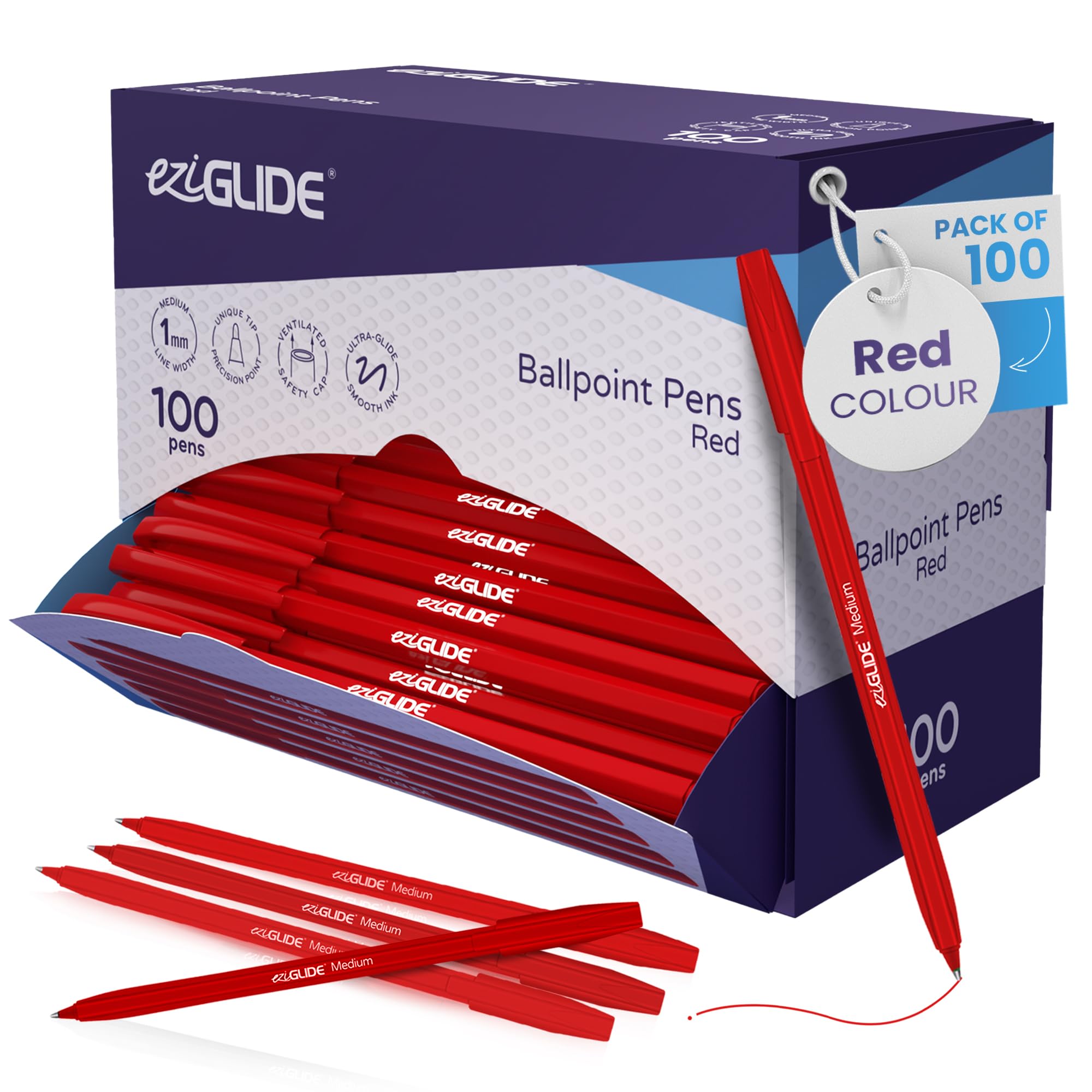 Eziglide 10-Pack Ballpoint Purple Pen Set - Medium Point 1.0mm for Effortless Writing & Comfortable Grip - Ball Point Pens Ideal for School, Exams, Home or Work Stationery Supplies — view 20