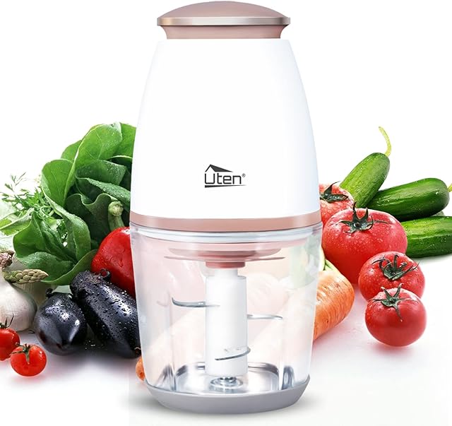 Meat Grinders, Universal Electric Chopper, Uten Mini Food Processor, Meat Grinder,Mini Chopper for Meat, Vegetables and Fruits, 700ml glass bowl and 4 Sharp Blades, 300 W