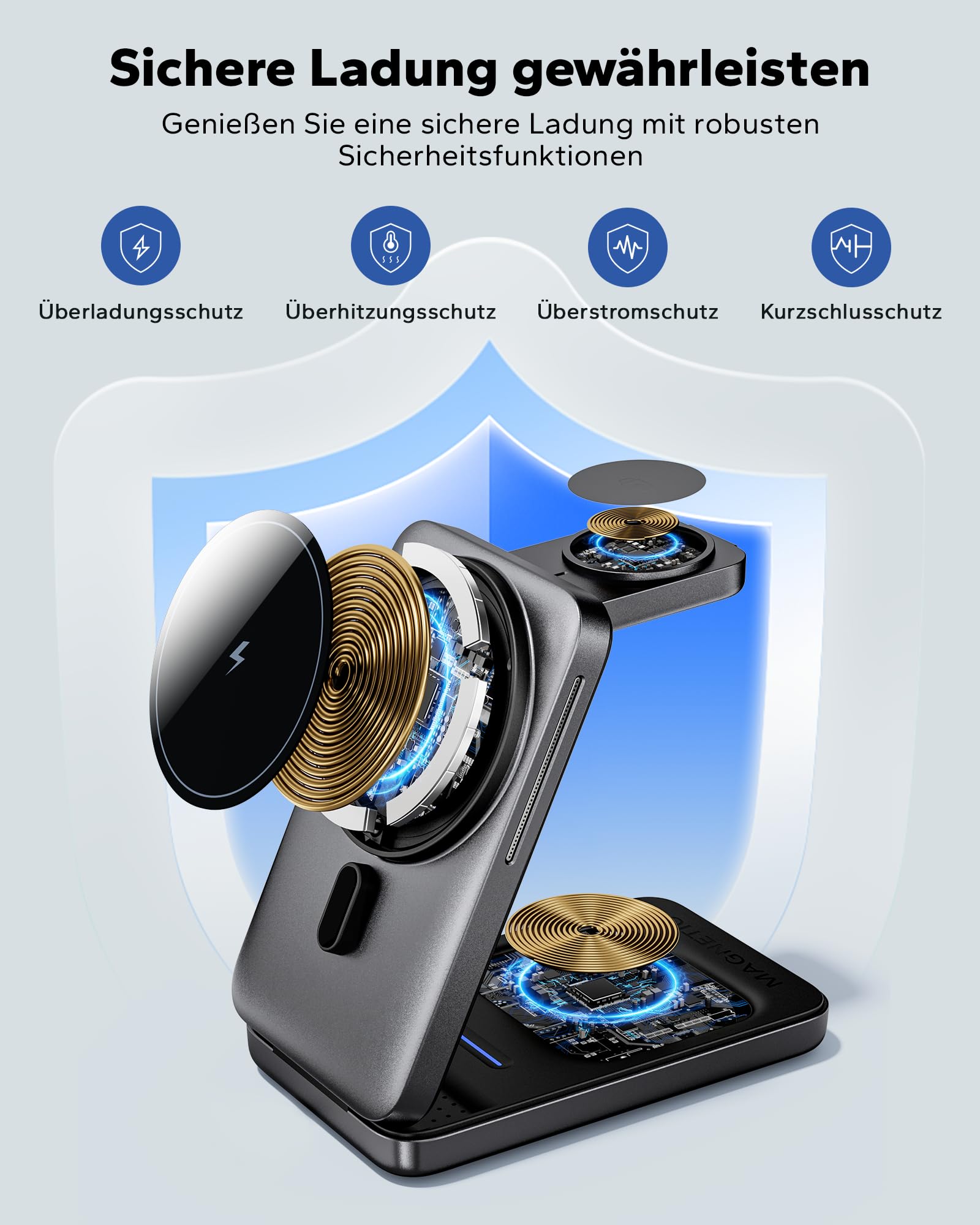 KPON Magsafe Ladestation für Apple Watch und iPhone, 3 in 1 Faltbares Magsafe Ladegerät Schnellladung Kompatibel mit iPhone 17-12, Apple Watch 11-2, AirPods, Reise & Büro, inkl. 20W Adapter