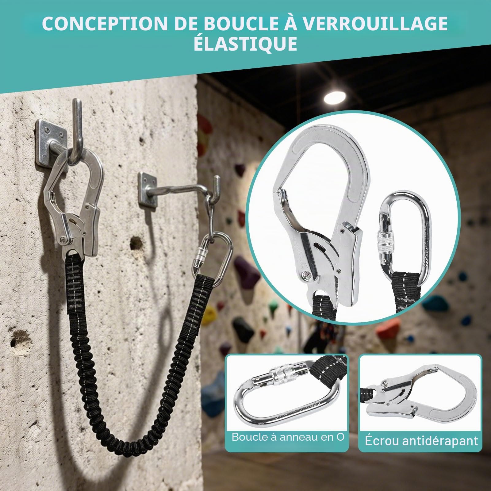 HERCHR Lanyard de sécurité avec snap Hook 25 kN véhile lourde Protection d'automne de sécurité intérieure absorbant le harnais de sangle d'arbre d'escalade élastique élastique élastique