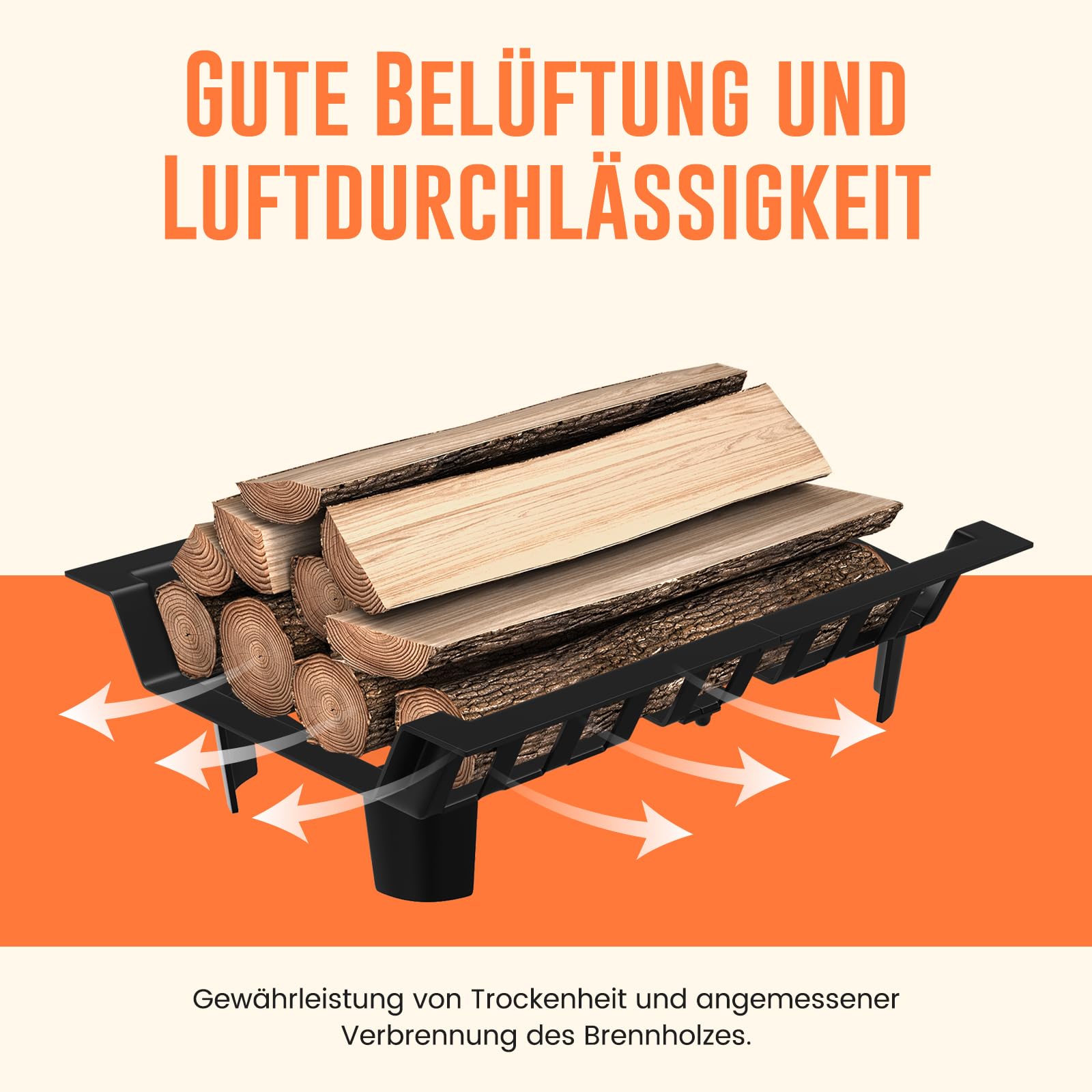 Kaminrost Kaminholz Kaminholzständer 46 x 31 x 13 cm Gusseisen Kaminroste Stabiles feuerrost mit Füßen Metall Feuergitter Kaminholzständer für Innenkamine, Camping im Freien