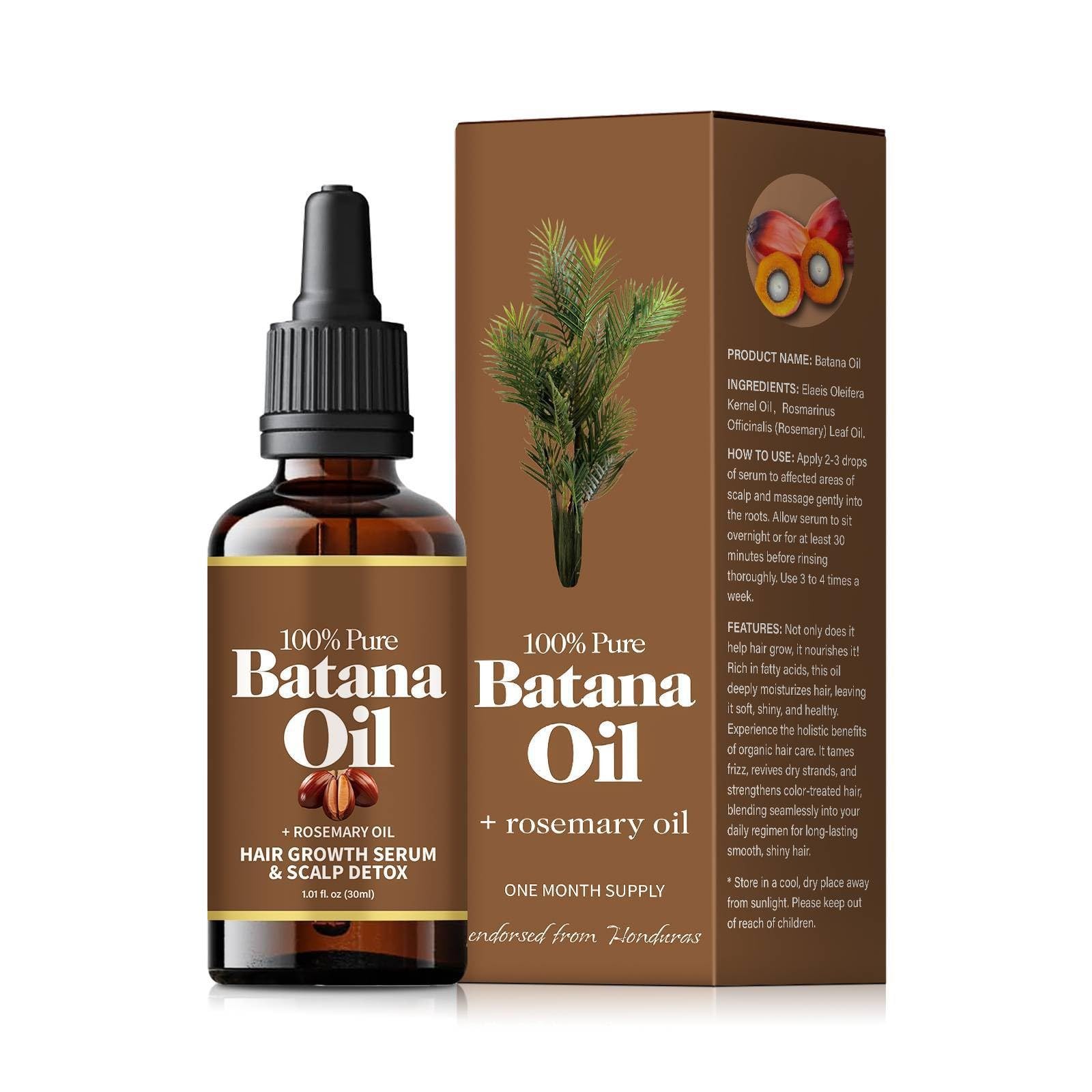 Batana Oil with Rosemary for Hair Growth 100% Organic Batana Oil from Honduras with Rosemary, Reduce Hair Loss