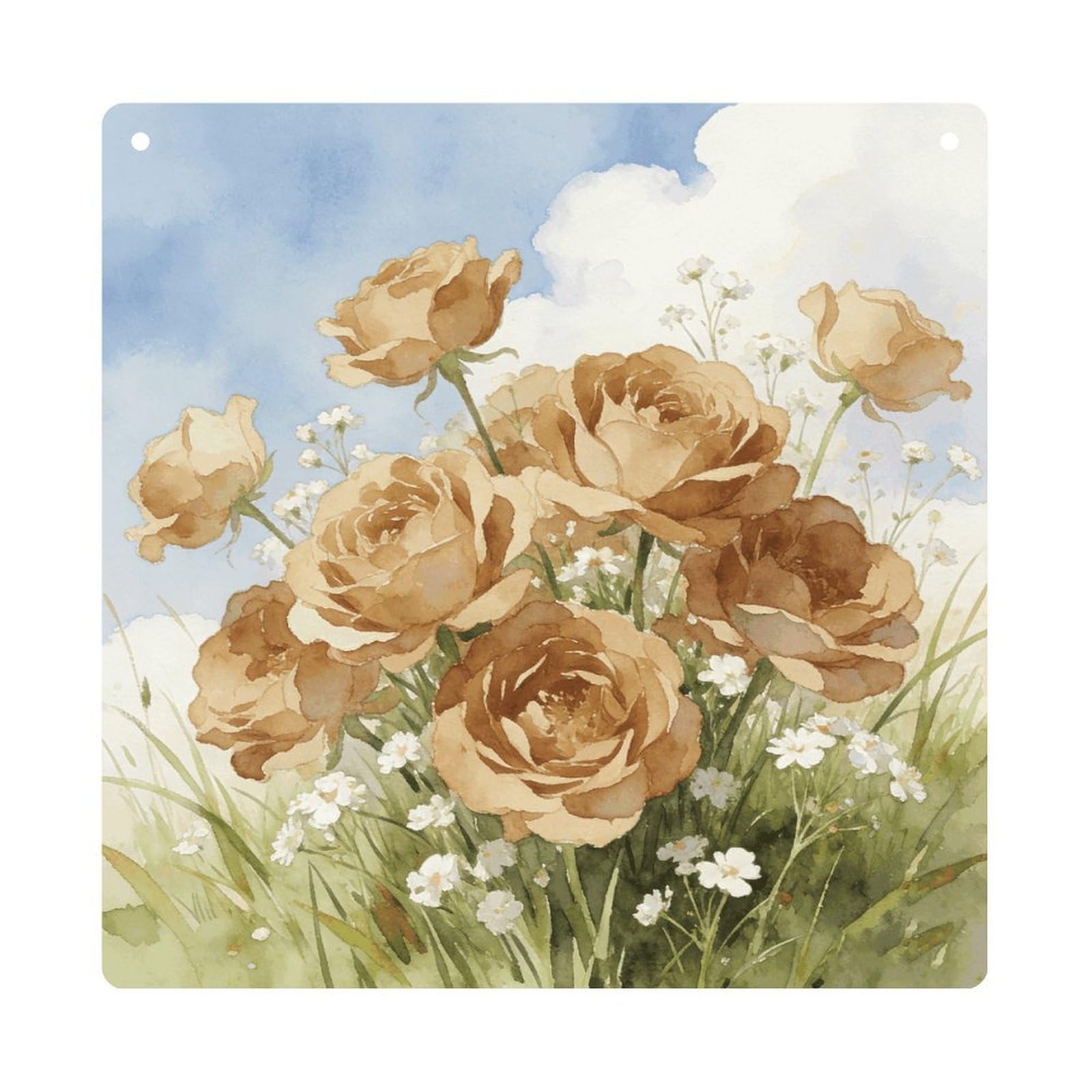 LZQPOEAS Khaki Flowers Square Acrylic Wall Hanging, 8-Inch Acrylic Wall Art with Rope, Premium Wall Plaque Ornament Decor for Home, Living Room, Office, Fireplace & Festive Gifts