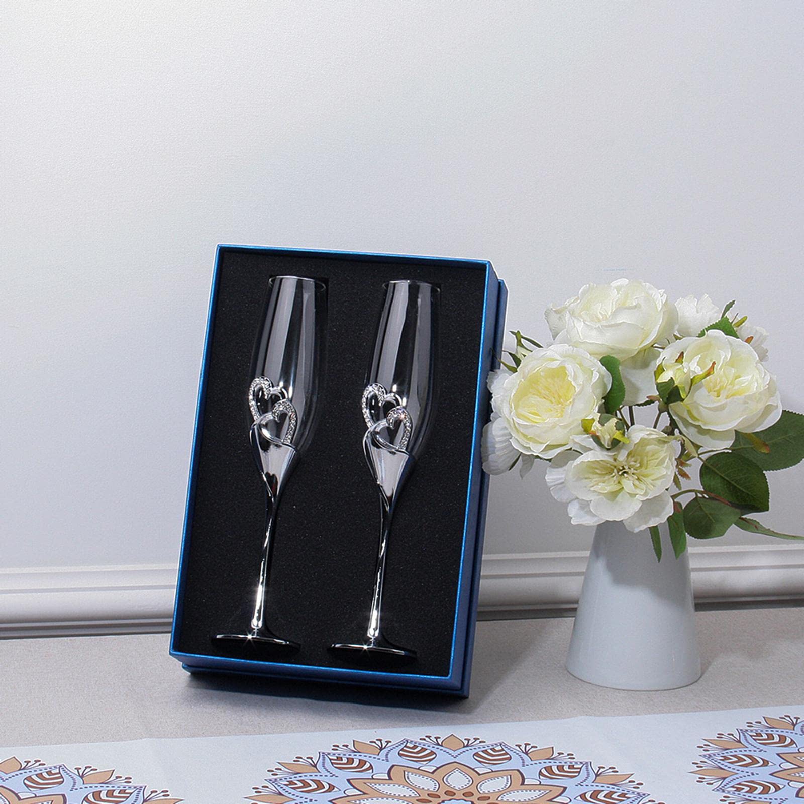 Tazze Da Toasto Per Cerimonia Di Nozze Con Cuore In Diamante,Argento