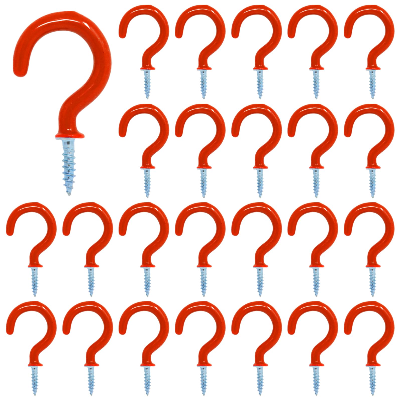 yueton 50pcs Vinyl Coated Screw-in Ceiling Hooks Cup Hooks (Red)