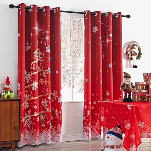 Miniatura 7 de Cortinas de Navidad con copos de nieve para dormitorio, cortinas opacas de Navidad degradadas de 84 pulgadas de largo, para oscurecer la habitación,
