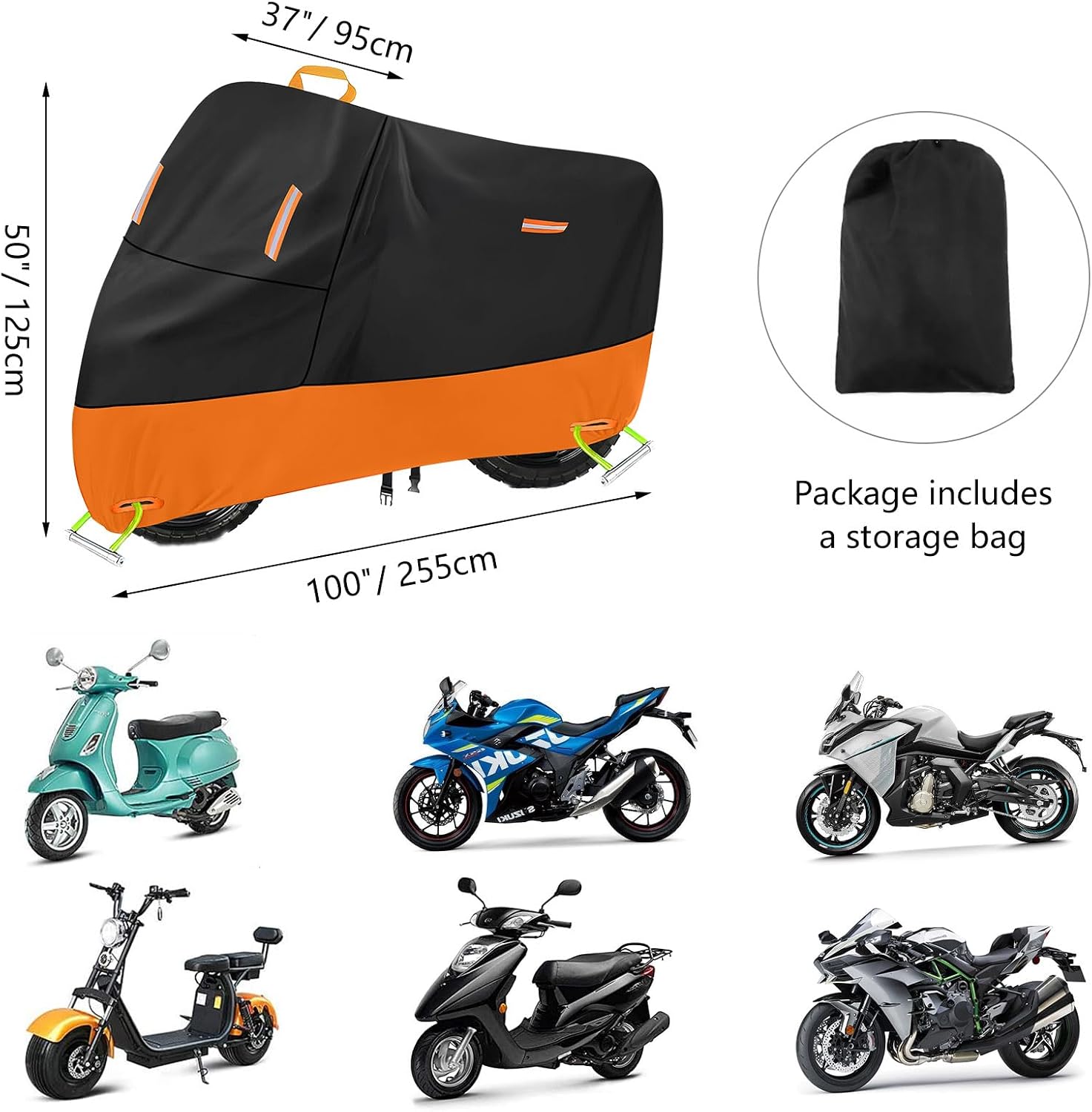 Motorcycle Cover Waterproof Outdoor 300D Oxford Heavy Duty Oxford All Season Sun Protection Fit up to 100 inch Dirt Bike Fat Boy Fat Bob Honda Africa (XXXL: 96" x 37" x 50")