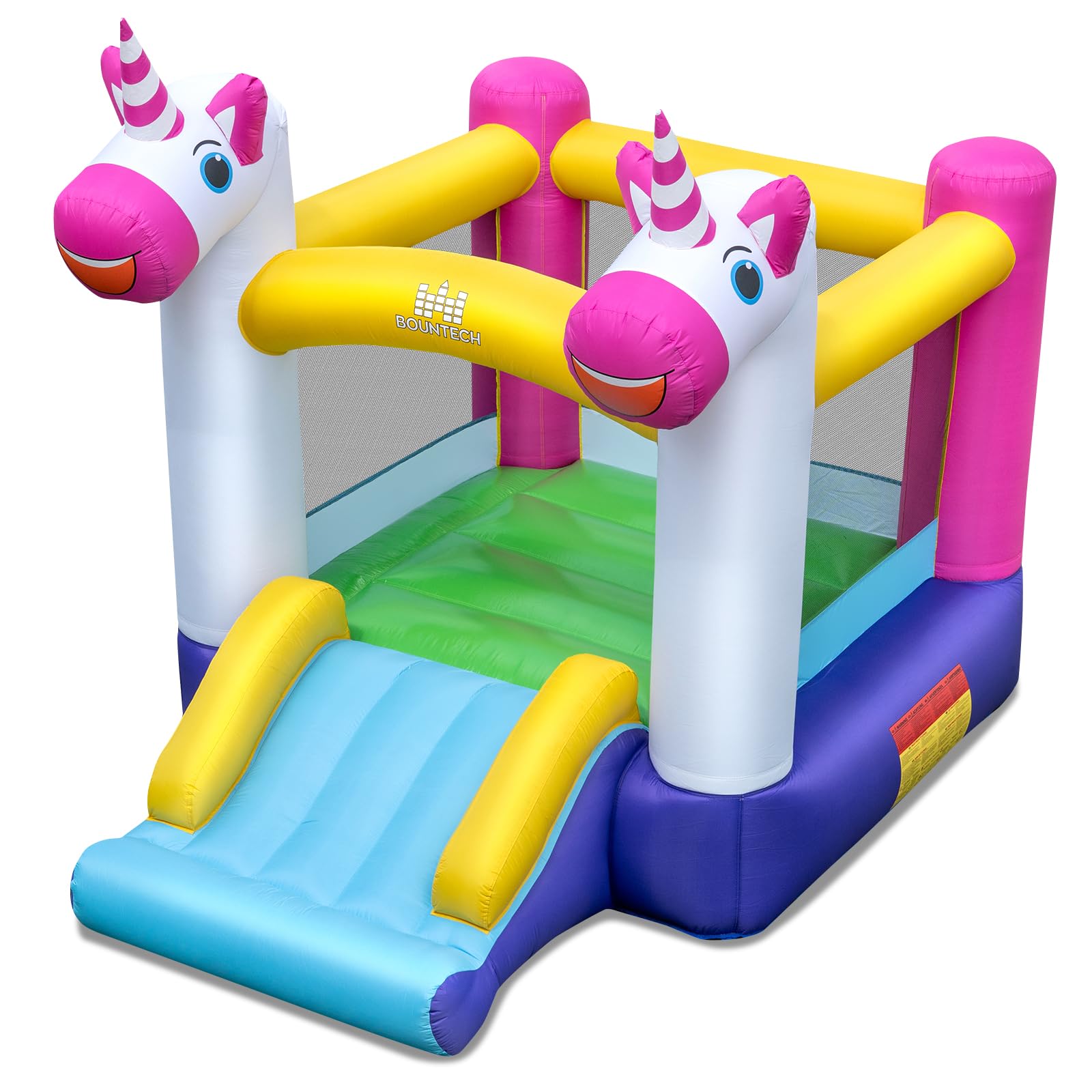 COSTWAY Castello Gonfiabile per Bambini, Casa Gonfiabile Unicorno per bambini con Scivolo e Area Salto, Parco Giochi Gonfiabile da 3-12 Anni, Adatto per Giardino, Esterno e Interno