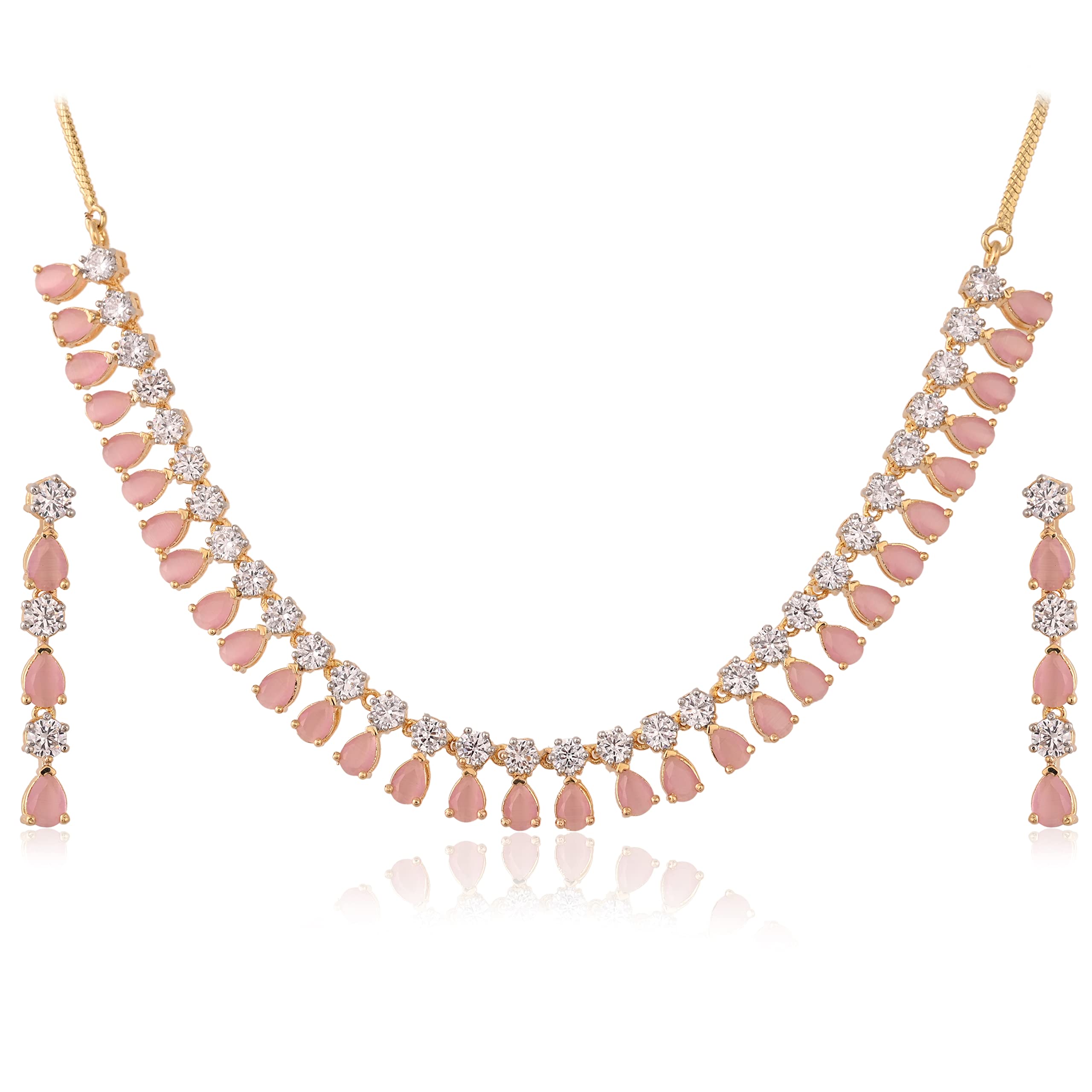 Ratnavali Jewels Jewellery Set American Diamond Gold Plated Traditional Fashion Jewellery Mint Green Necklace Set with Earring for Women/Girls RV2097MG (B09WVM6T9H) Amazon Price History, Amazon Price Tracker