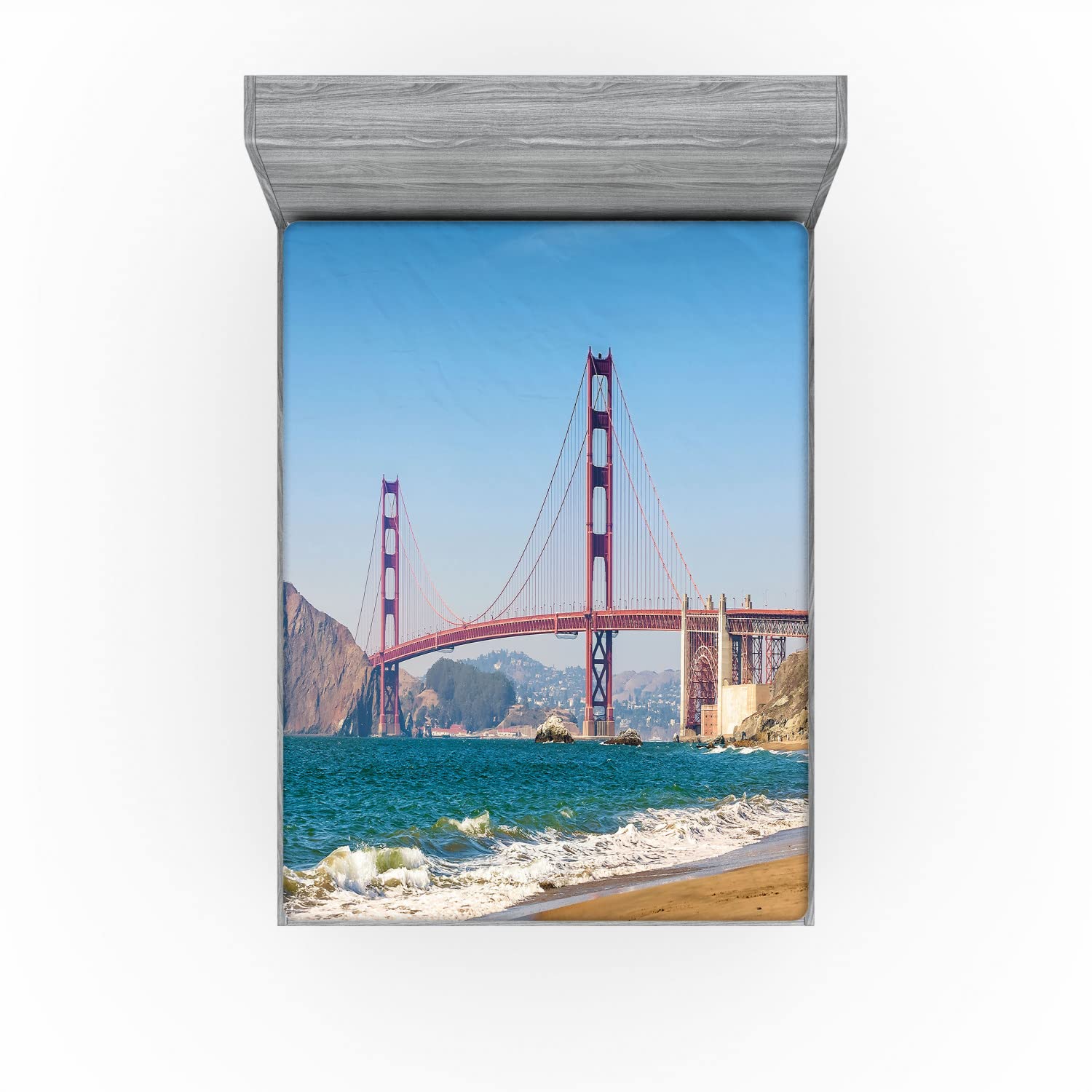 Ambesonne Beach 2 Pack Fitted Sheet, Coastline Seascape Ocean, Bed Cover All-Round Elastic Deep Pockets 2 Pieces, Package Contains 2 Full Size Fitted Sheets, Blue Turquoise