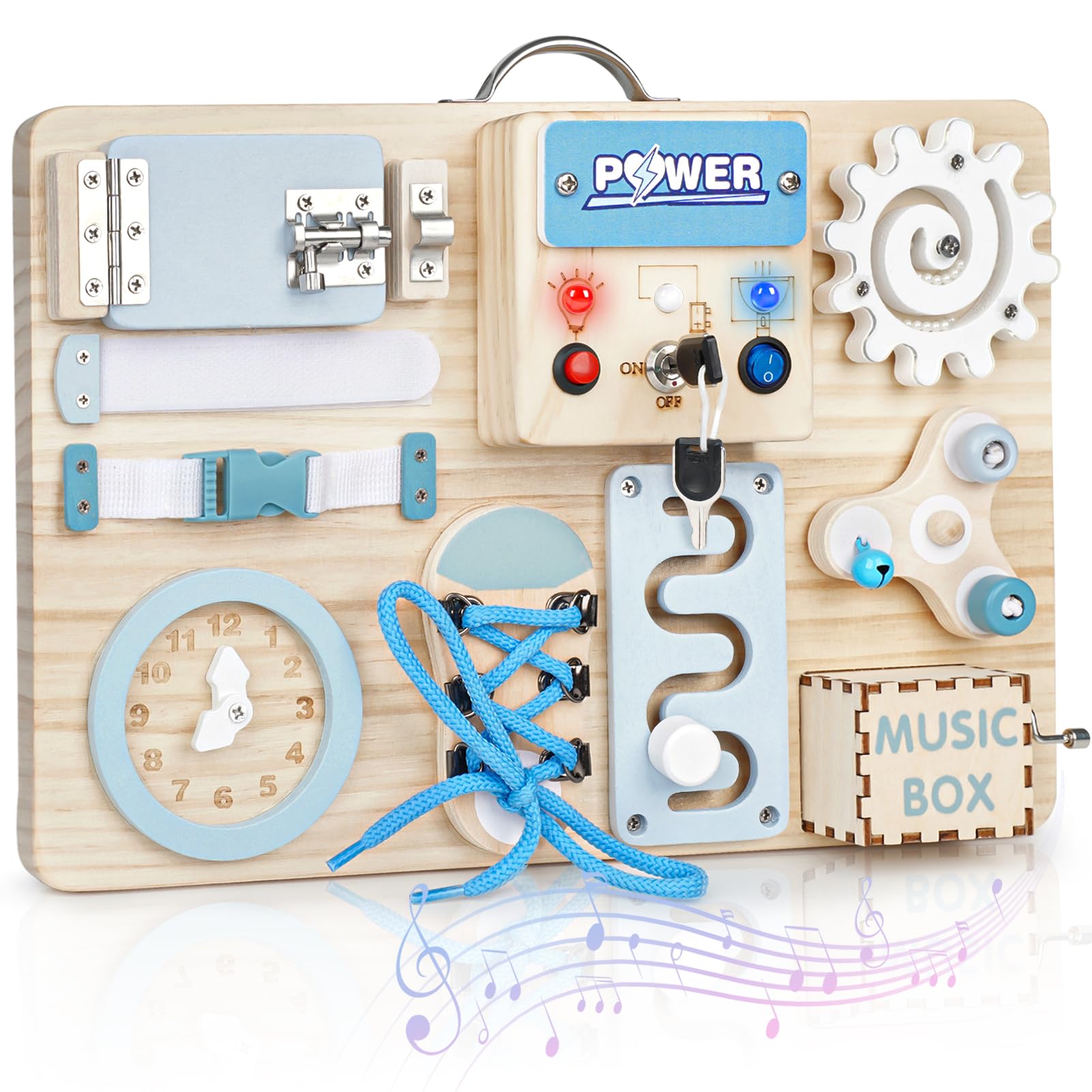 Photo 1 of Joyreal Wooden Busy Board for Toddlers, 10-in-1 Montessori Sensory Toys with Music Box, Activity Learning Board with Door Hidden Mirror, Educational Travel Toy for 1 2 3 Year Old Boys Girls