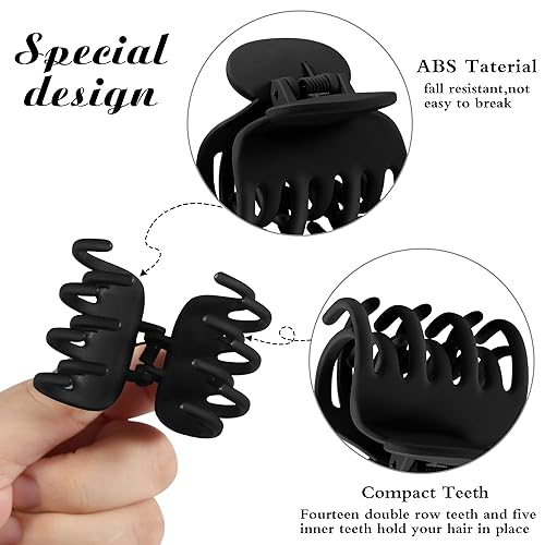 Miniatura 10 de 12 pinzas para el pelo de 1.6 pulgadas para cabello fino, tamaño mediano, antideslizantes, mate, pinzas de mandíbula de dientes de doble fila con