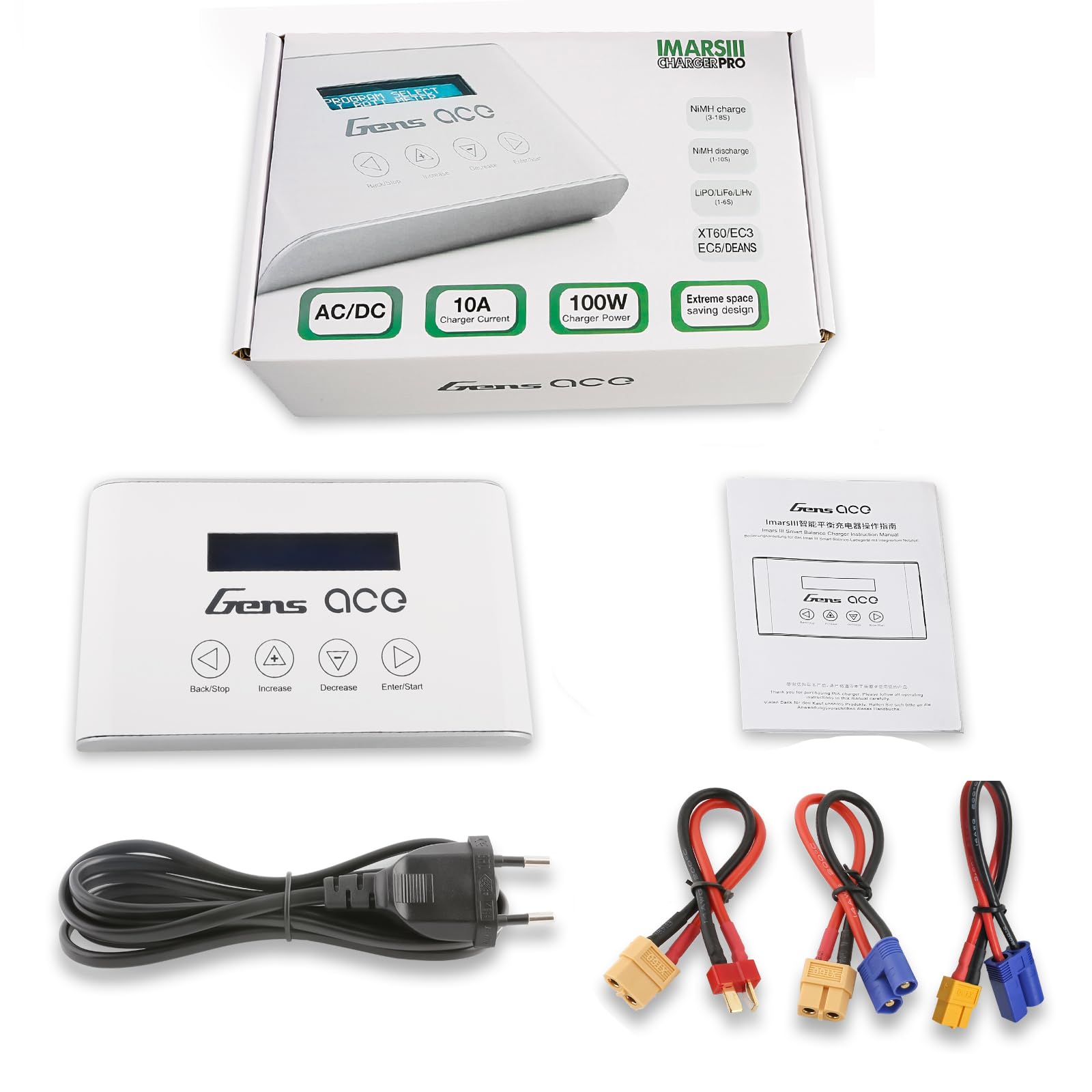 Gens ace 10A 100W IMARS III Pro 100W 10A LiPo Ladegerät mit LCD, für 2–6S LiPo Akkus, Akku Lipo RC Hobby Ladegerät