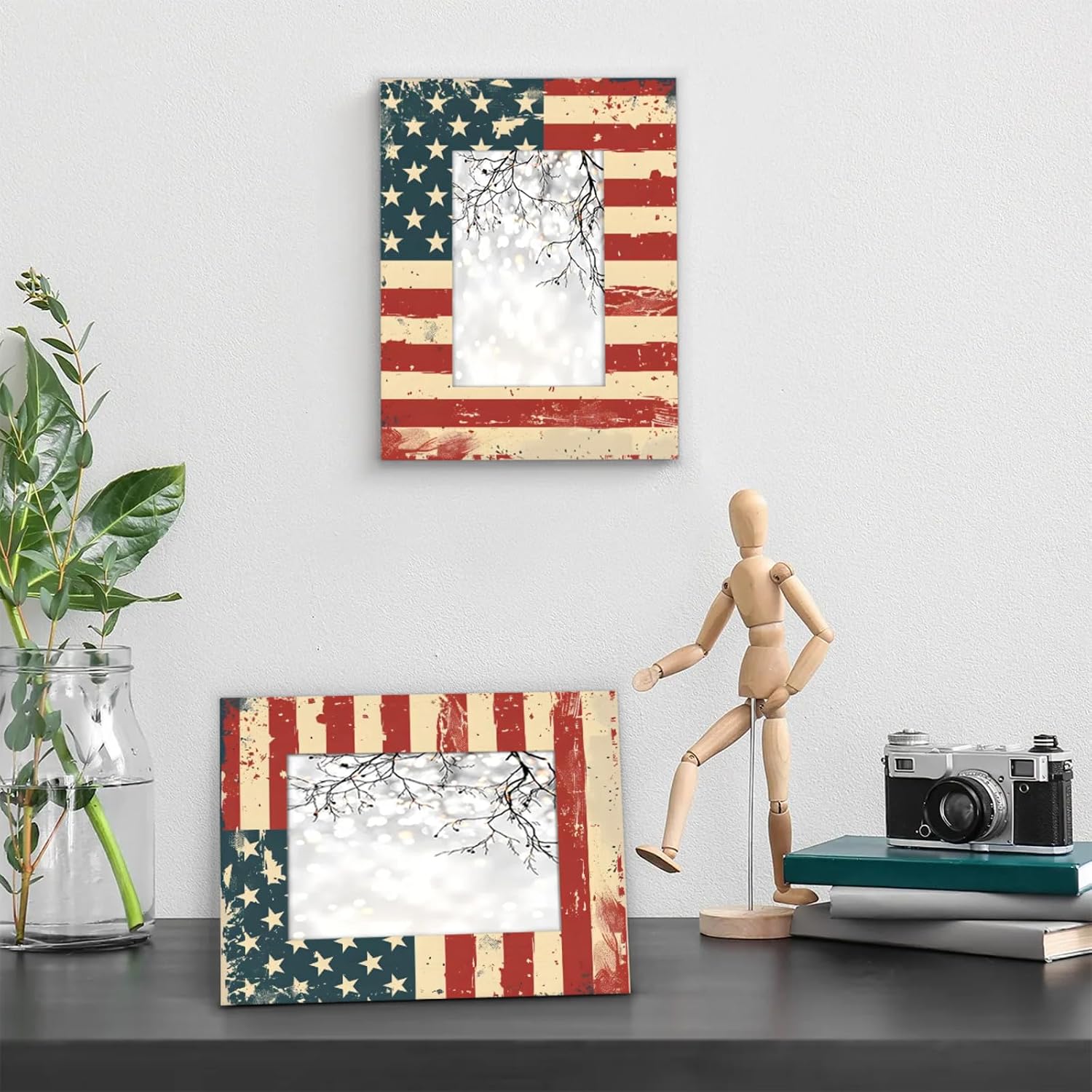 8x10 Picture Frame, Art Vintage American Flag 8x10 Photo Frame for Wall Hanging or Tabletop Display, American Flag
