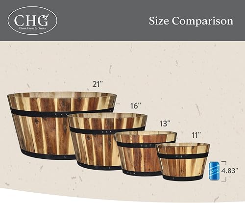Miniatura 6 de Classic Home & Garden 21" Whiskey Barrel Planter, Acacia