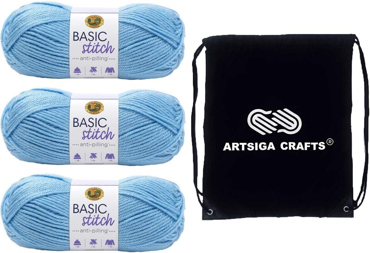 Lion Brand Basic Stitch Anti-Pilling Red Heather 202-400 (3-Skeins - Same Dye Lot) Worsted Medium #4 Acrylic Yarn for Crocheting and Knitting with Project Bag