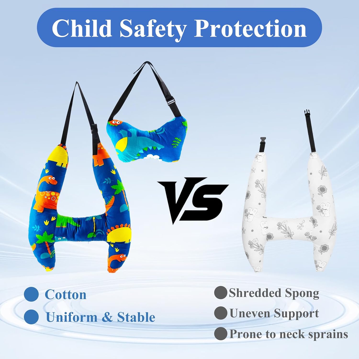 H-Shape Car Pillow for Kids (Blue Dinosaur),Kids car Pillow,Child Car Sleeping Head Support, Neck Rest Car Seat Pillow, Adjustable Neck Pillows for Children Sleeping