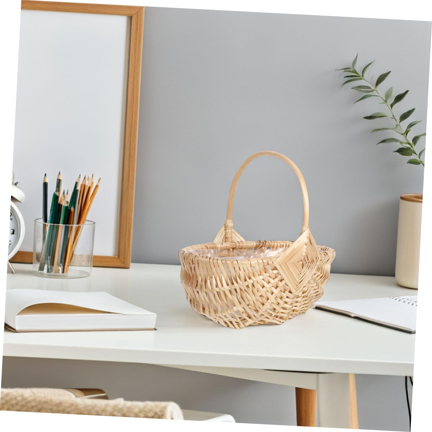 GALPADA Cesta De Ratán Tejida para Arreglos De Flores Picnics y Almacenamiento De Frutas Cesta De Mimbre con Asa Práctica para Reuniones Al Aire y Decoración del Hogar