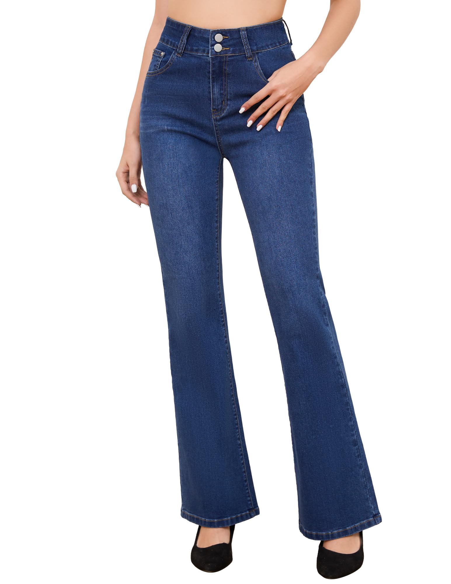 FABRACK Women's Flare Jeans Mid-Rise Stretchy Bootcut Bell Bottom Jeans Curvy Denim Pants
