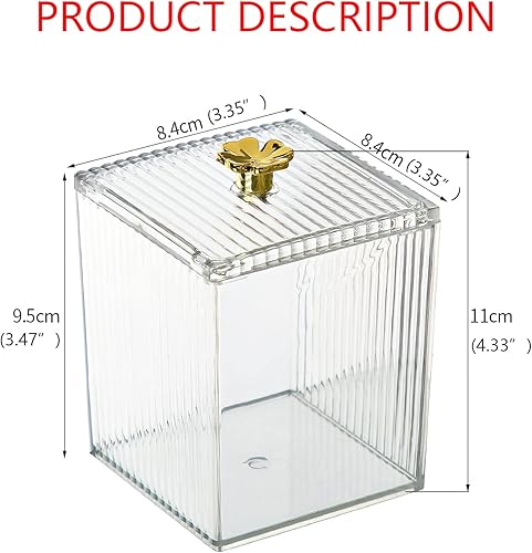 Miniatura 3 de DASITON Soporte acrílico Qtip,Soporte para hisopos de algodón,Tarros de baño con tapas,Dispensador de tarro de boticario para bola de algodón,