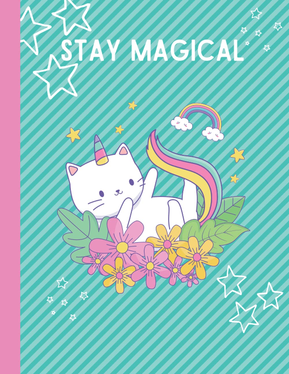 Stay Magical - Caticorn Large 8.5x11 Lined Notebook/Journal for Girls, Daily Diary for Writing