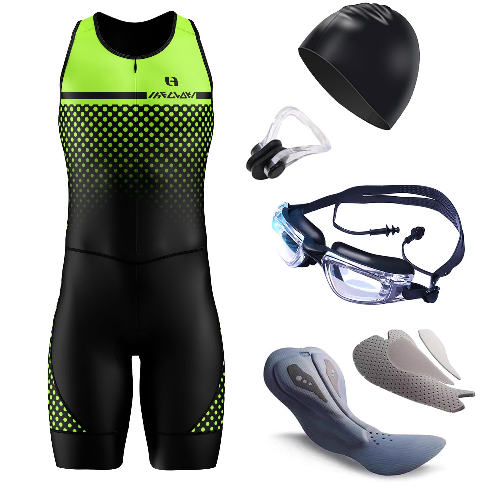 Triathlon Anzug ärmellos Herren - 2024 Einteiliges Radtrikot - Wettkampfprofi gepolstert -Trisuit Einteiler - Triathlon Einteiler Kurz - 3Taschen für Wettkampf Run, Cycle, Swim
