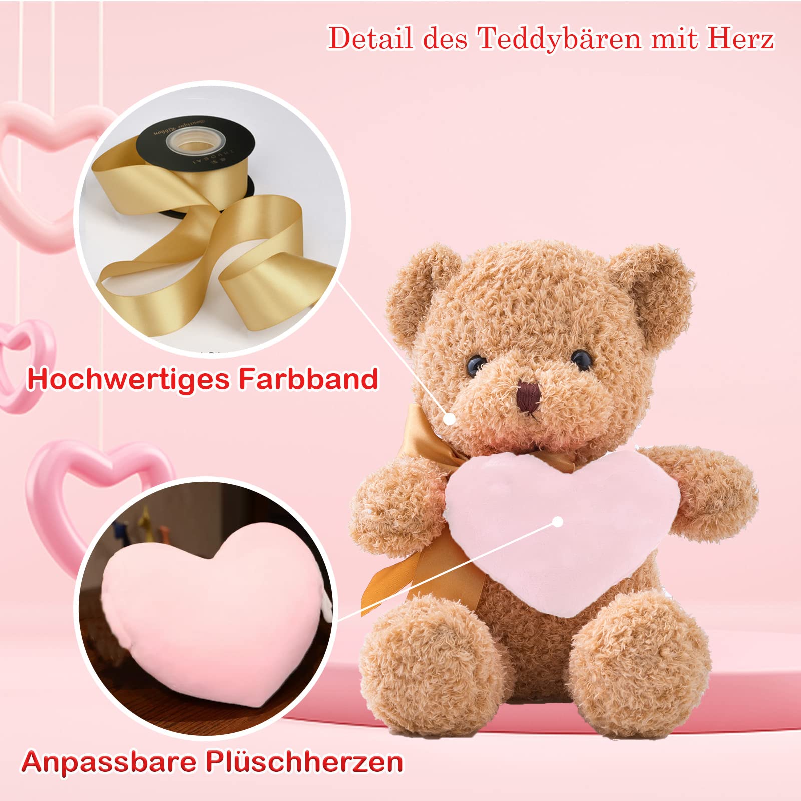 Personalized Teddy Bear With Heart - Custom Text Or Photo, 12 Inch Plush Stuffed Animal Gift For Valentine's, Birthday - View #2