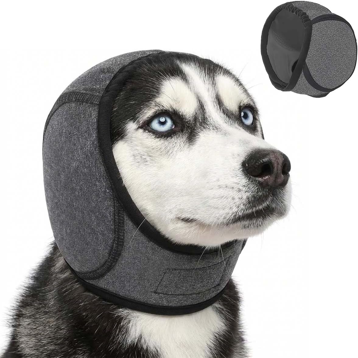 No Flap Dog Ear Wrap, Adjustable Soft Head Wrap for Dogs with Comfortable Fit, Dog Ear Muffs(Grey-M)