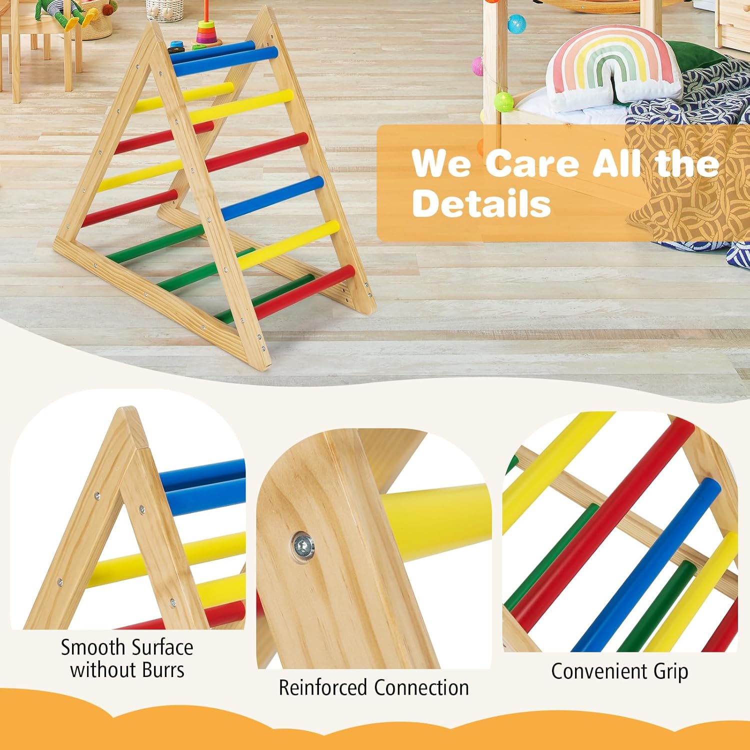 GLACER Triangle Climber, Kids Wooden Climbing Triangle Ladder, 3 Levels Climbing Difficulty, Indoor Climbing Toys for Playground, Kids Climber Ladder Equipment, Play Gym Set Boys Girls Gift