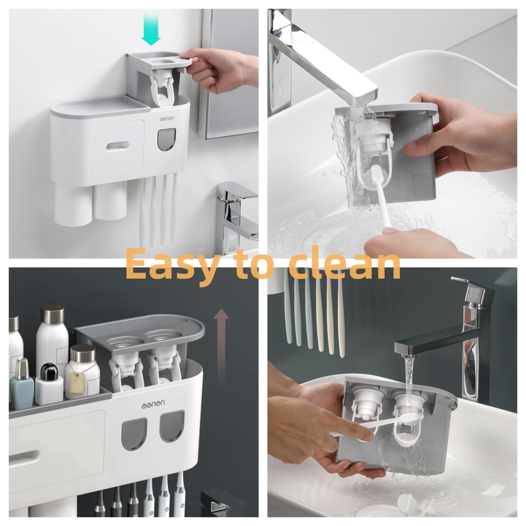 Soporte para cepillo de dientes montado en la pared sin taladro, estante de baño, con dispensadores automáticos de pasta de dientes, 6 ganchos para cepillo, tazas magnéticas, 1 organizador