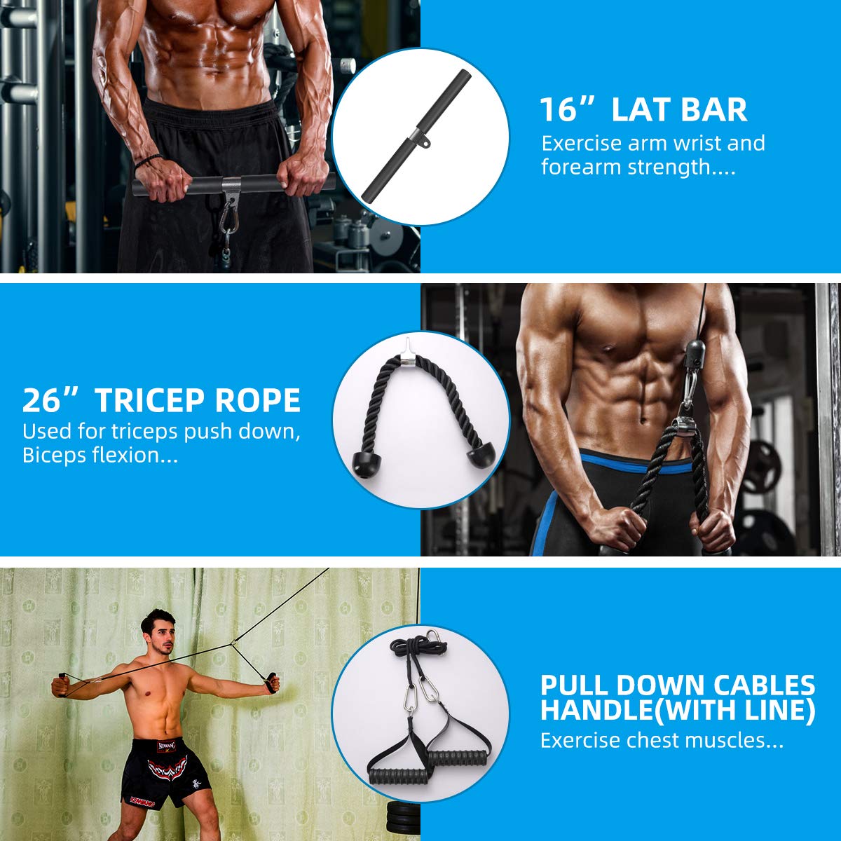 PELLOR Accesorio de Entrenamiento para Antebrazos,12PCS Accesorios Poleas Gimnasio, Entrenador de Resistencia de Rodillos Equipo para Ejercicios de Entrenamiento de Fuerza con Brazos y Cuerdas