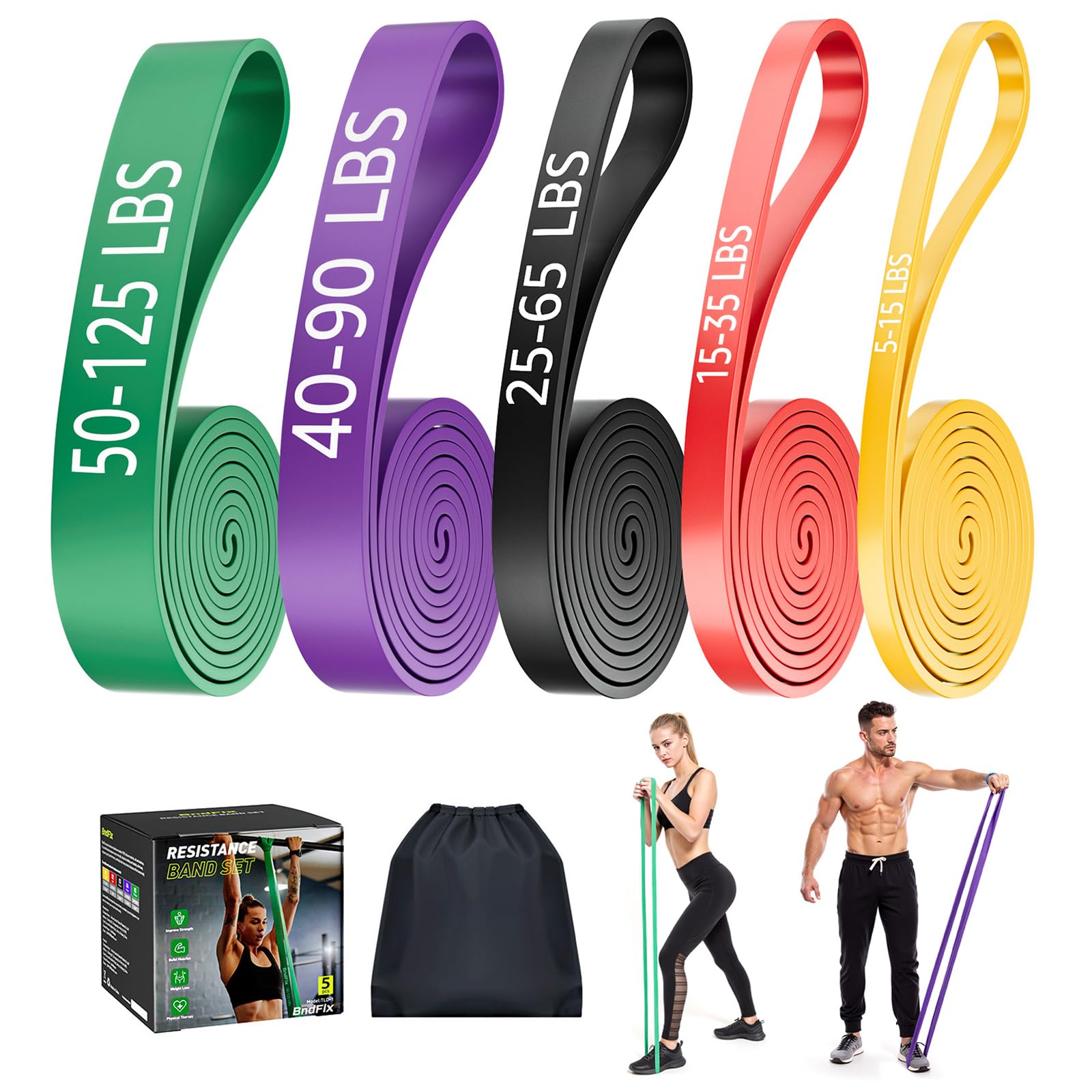 Dapofajo Resistance Bands for Working Out: 5-Level Anti-Snap Silicone Bands | Pull Up Assistance Bands For Men & Women Full-Body - Silicone 3x Tear-Resistant - Odor-Free, 5-125 Lbs For Home Gym & Travel