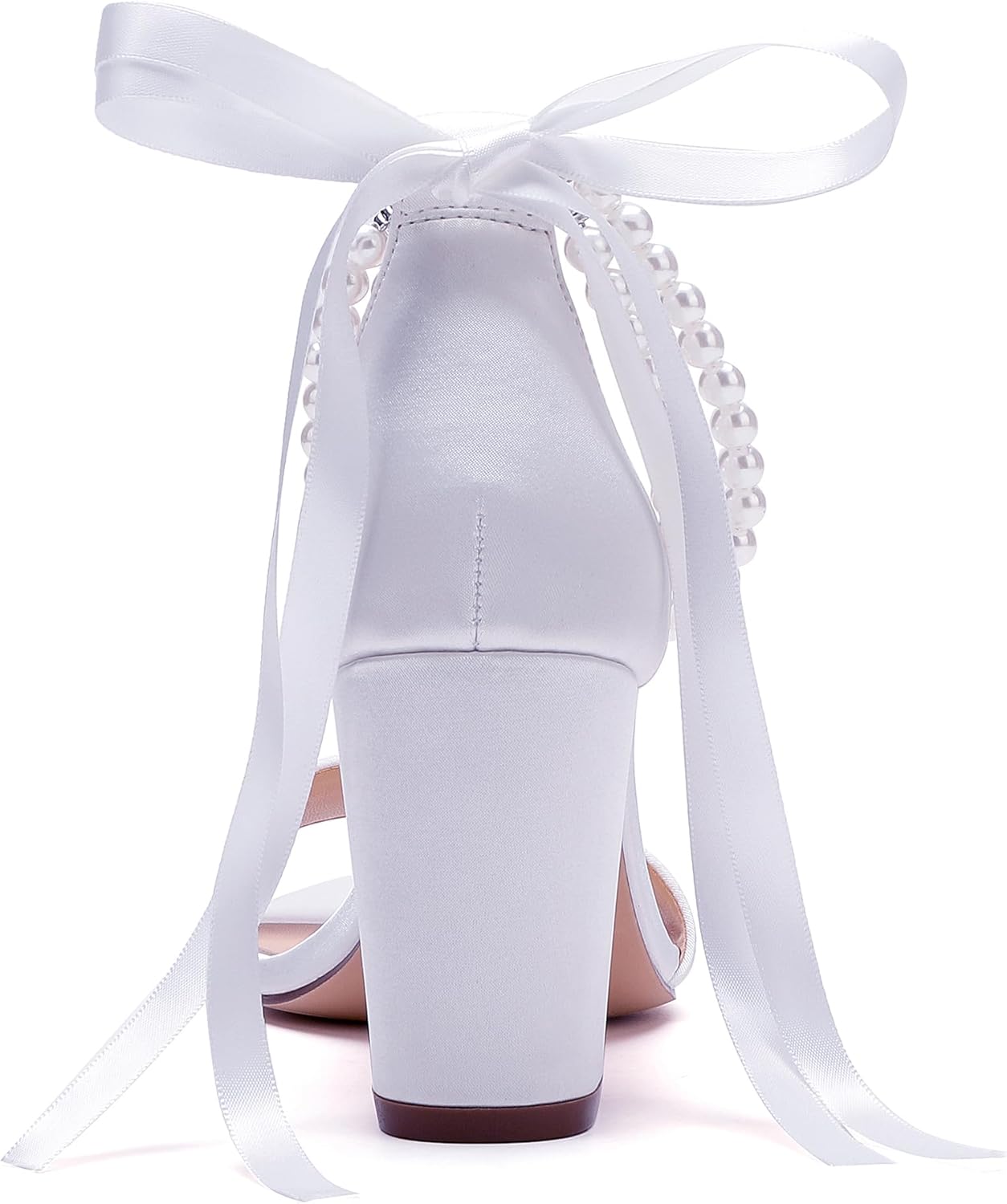 WUBFBAN Pearl Wedding Shoes for Bride High Heels Block Heels Bridal Shoes with Bow Women Chunky Heels Sandals - Image 4
