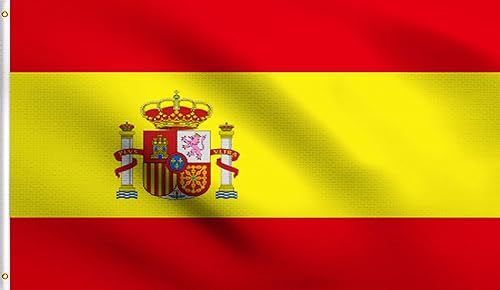 DMSE - Bandera nacional de España Rojigualda de 3 x 5 pies, 100 % poliéster, 100 % poliéster, resistente a los rayos UV (3 pies x 5 pies)