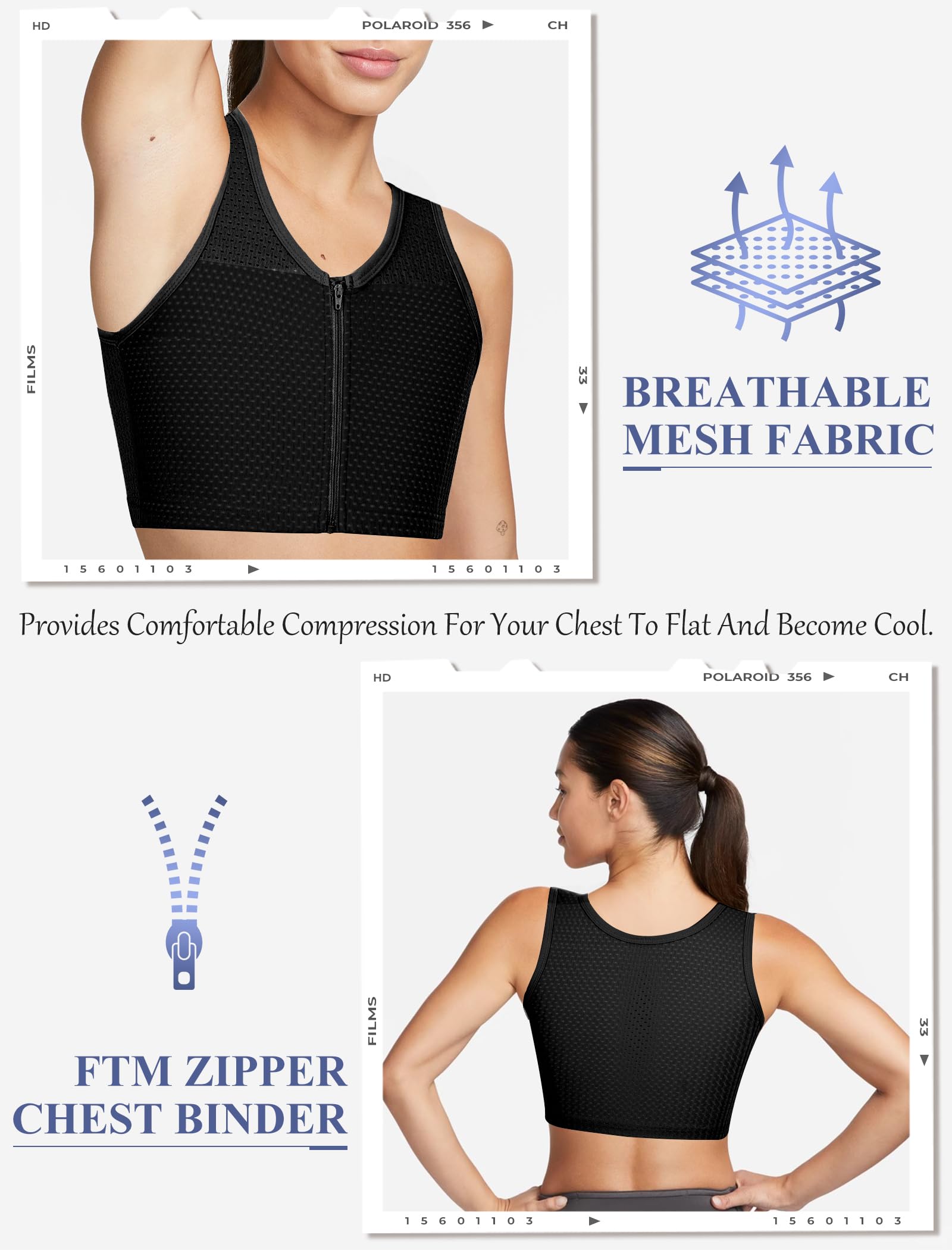 XUJI Binder Traspirante con Cerniera per Compressione - Reggiseno Compressivo per Transgender, FTM, Tomboy e Cosplay (B, 3XL)