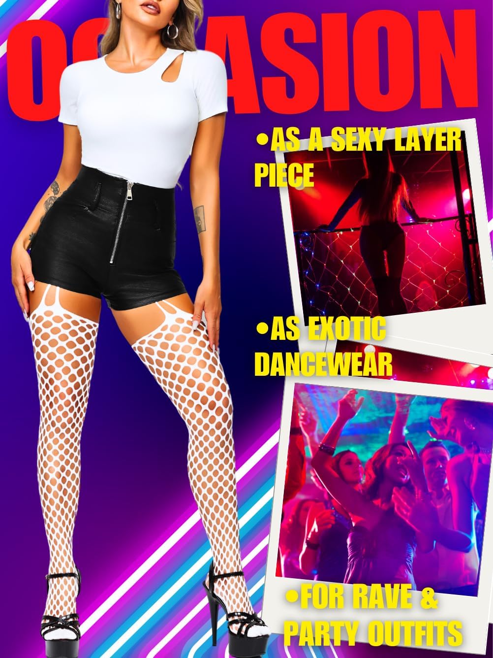 Women Sexy Fishnet Tights, Cutout Suspender Pantyhose Stockings Lingerie, Music Festival Rock Rave Outfits Party Club - Image 5