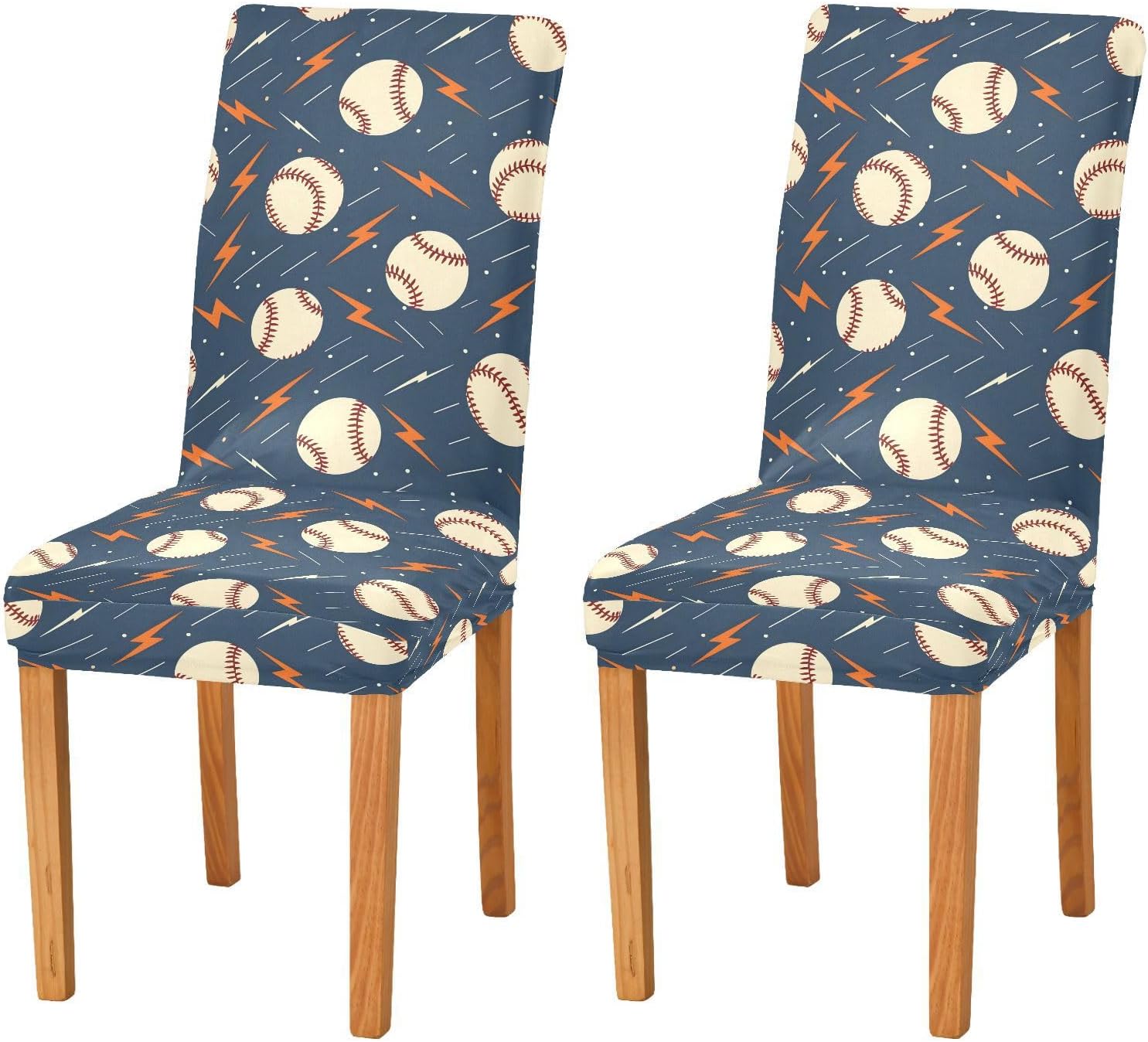 ALAZA Chair Covers for Dining Room, Dynamic Baseballs with Lightning Bolts Pattern Stretch Chair Cover Sets Chair Protector Removable Washable for Ktichen Restaurant Hotel