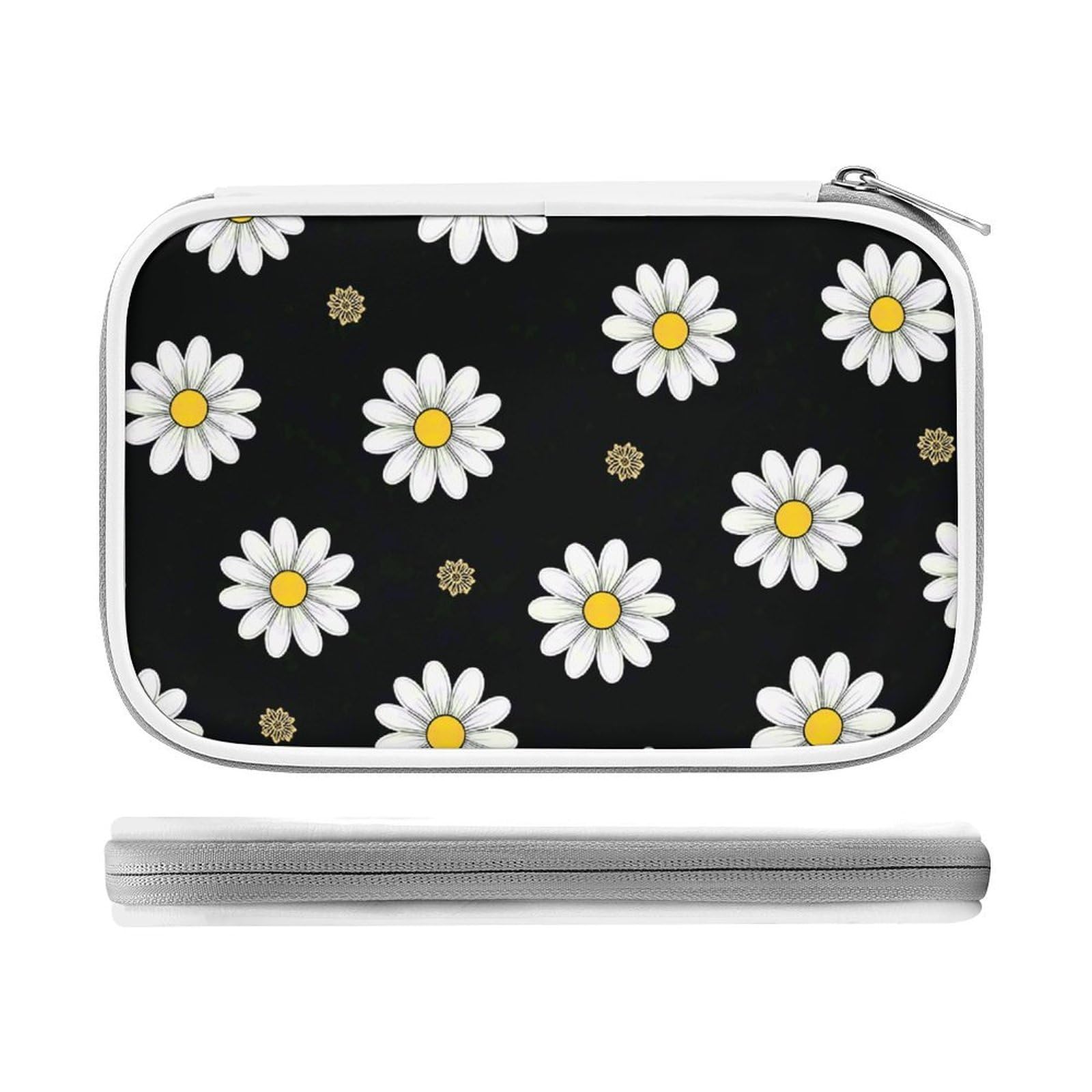 Fodpand Women's Style Large Capacity Pencil Case For Adults - Durable Pu Leather Daisy Printing Pencil Pouch With Zipper Portable Travel Makeup Bag Mini Cosmetic Bag For Office, Travel