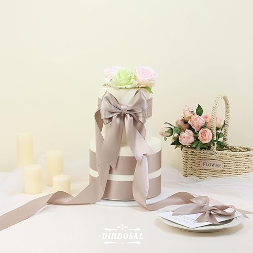 Miniatura 3 de Cinta gris pardo de 2 pulgadas de grosor, cinta de satén de doble cara para envolver regalos, decoración de boda, ramo de novia, decoración de