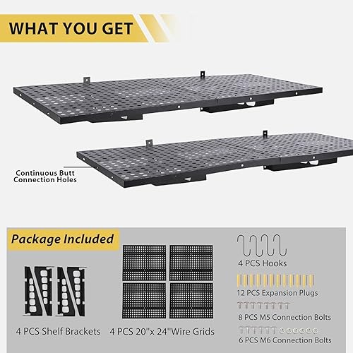 Miniatura 4 de Estante de pared de garaje, paquete de 2 estantes de garaje montados en la pared, estante de metal de capacidad de 560 libras para organización,