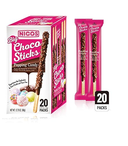 Miniatura 5 de Nicos Palitos grandes de choco Popping Candy de 20 unidades - Feel the Pop - Envueltos individualmente - Bocadillos navideños para niños y adultos -