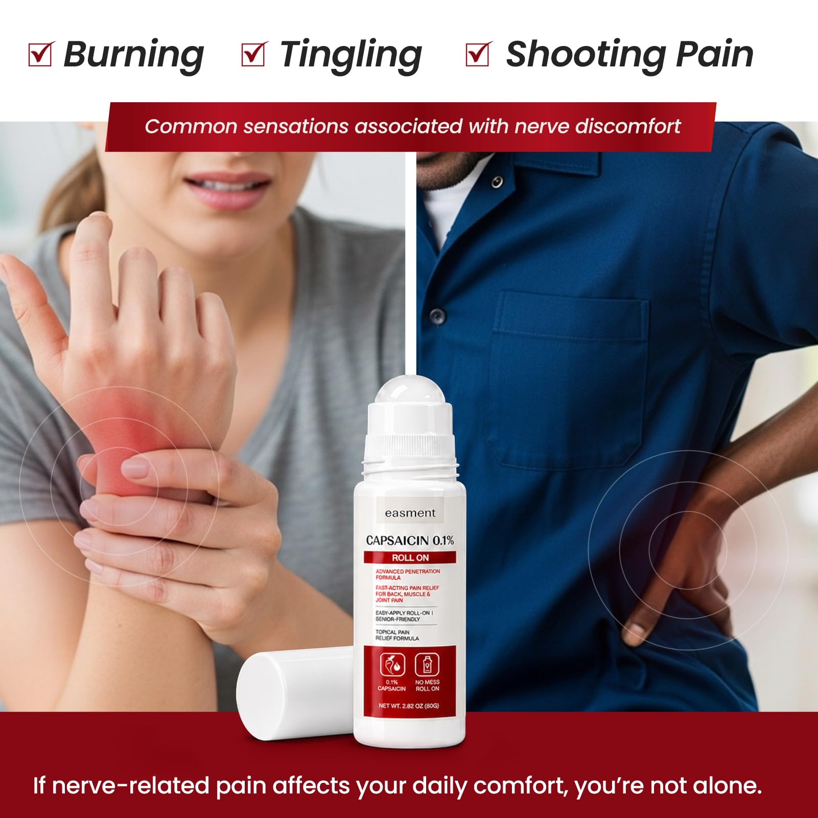 Capsaicin Roll On 0.1% for Muscle & Joint Pain Relief, Warming No-Mess Topical Cream Alternative for Back, Neck, Knee, Foot & Hand Aches, Fragrance Free, 2.82 fl oz — Amazon image 5