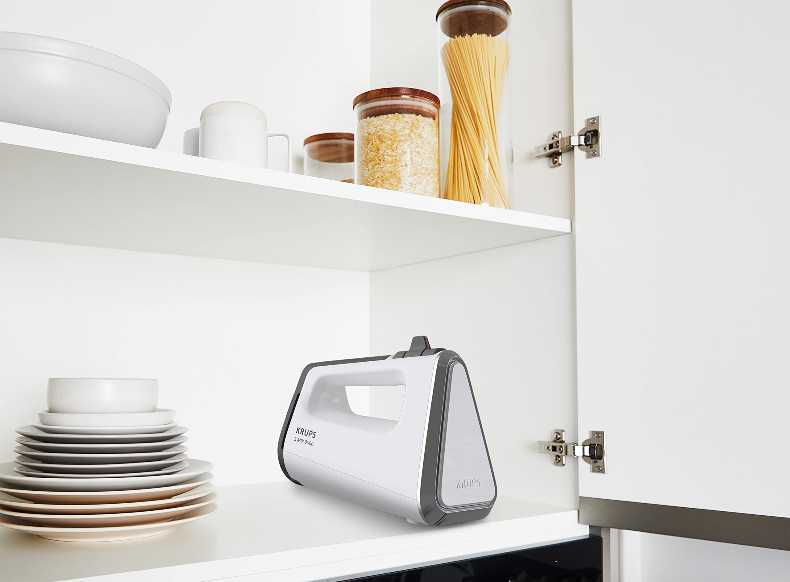 Krups 3Mix 9000 GN9101 - Batidora de mano (750 W, regulador de velocidad, modo turbo, función de pulso, mango ergonómico, cable largo, incluye batidor y gancho para amasar, color blanco nieve)